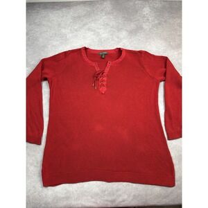 Lauren Ralph Lauren Sweater Womens 1X‎ Knit Lace Up Pullover Long Sleeve